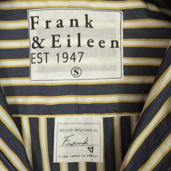 Frank & Eileen Silvio Untuckable Button-Up Shirt Womens S Navy & Yellow Stripes - Picture 2 of 10